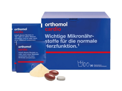 Витамины для здоровья сердечно-сосудистой системы Orthomol Cardio, 30х15г + 30 таблеток + 90 капсул