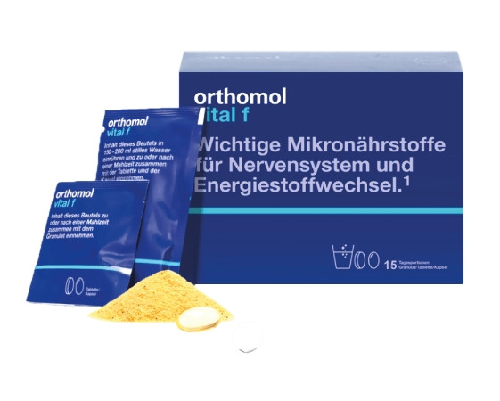 Вітаміни в гранулах від стресу Апельсин Orthomol Vital F, 15х15г + 15 пігулок + 15 капсул