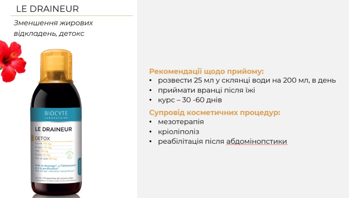 Напиток для уменьшения проявления целлюлита Biocyte Le Draineur (Cellulipill), 500 мл