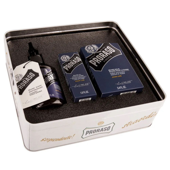 Набір для догляду за бородою в металевій коробці Proraso Metal Box Beard Care Azur Lime Gift Set