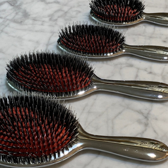Расческа с натуральной щетиной Janeke Brush silver серебро, все размеры