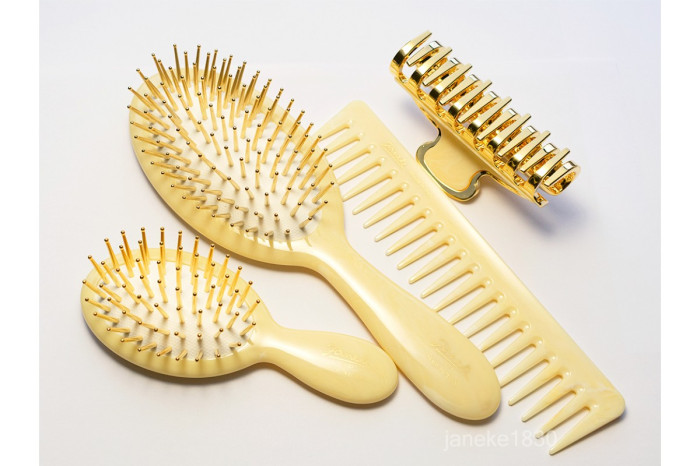 Щітка для волосся з нейлоном Janeke Small Hair-brush With Gold Pins (слонова кістка)