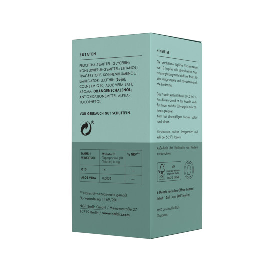 Пищевая добавка в каплях Herbliz Q10 & Aloe Vera, 10 мл