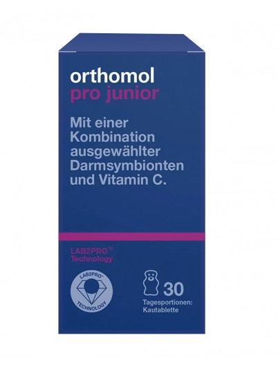 Витамины для поддержки кишечника жевательные клубника Orthomol Pro Junior, 30 шт
