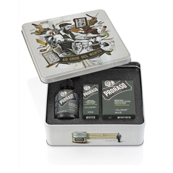 Набор по уходу за бородой в металлической коробке Proraso Metal Box Beard Care Cypress & Vetyver Gift Set