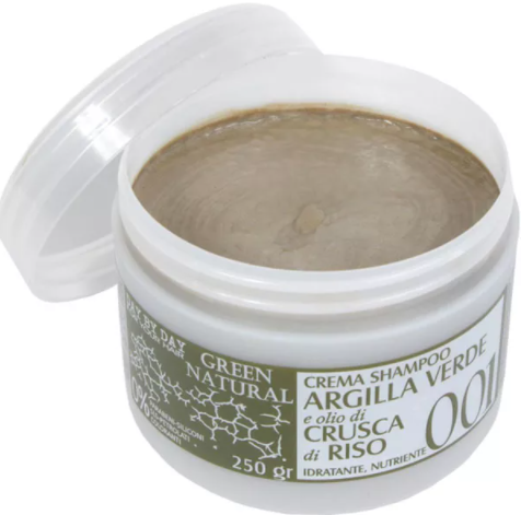 Крем-шампунь с зеленой глиной и маслом рисовых отрубей  Alan Jey Green Natural Crema Shampoo Argilla Verde & Crusca di Riso, 250 мл